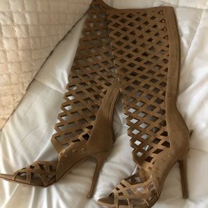 Nude Zip-Up Boot Heels